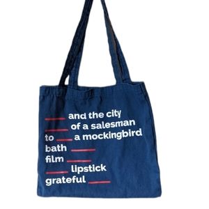 Blue Cotton Graphic Tote Bag